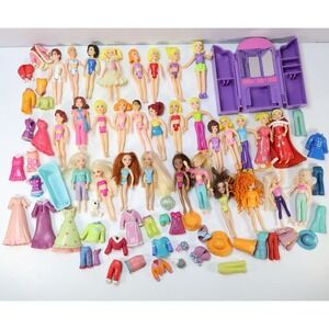 POLLY POCKET Mixed Lot Rubber Clothes Accessories Dolls Hard Head Hair